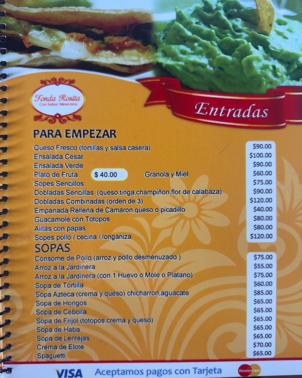 Menú Fonda Rosita — Entradas y Sopas
