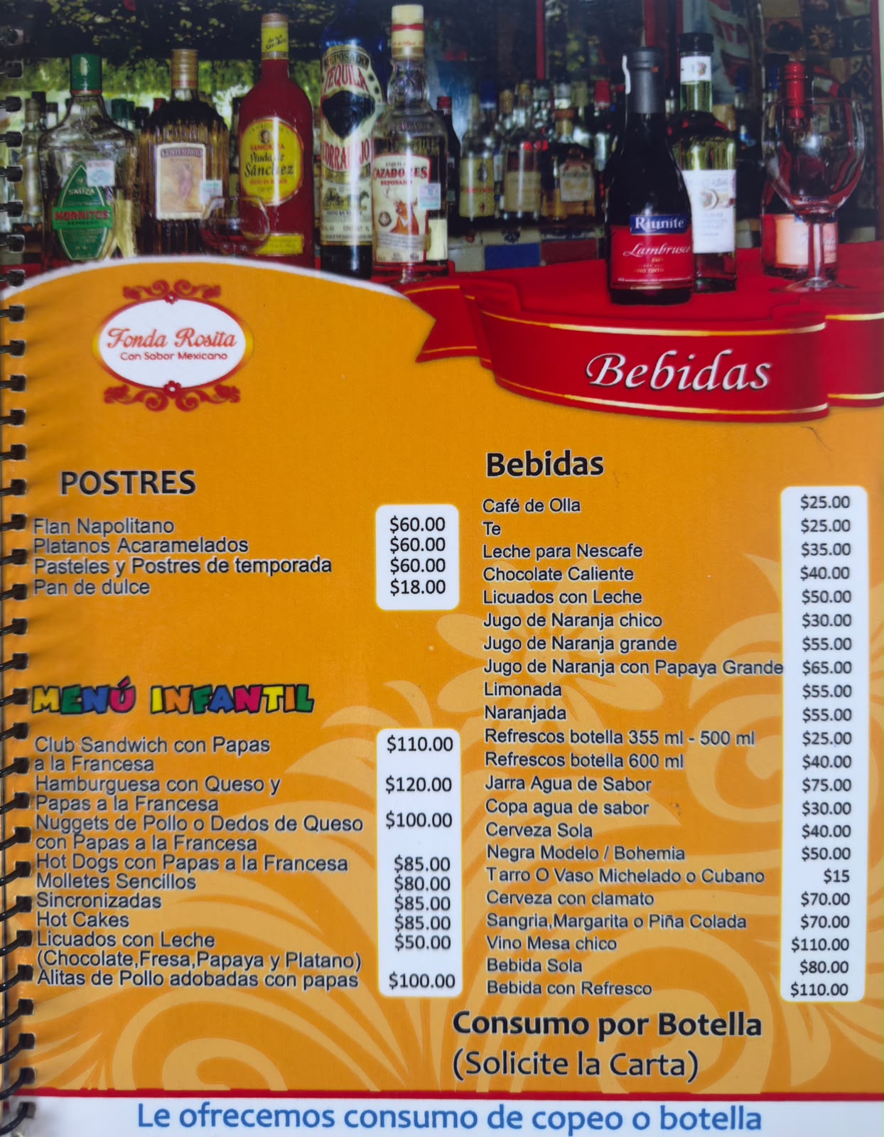 Menú Fonda Rosita — Postres y Bebidas